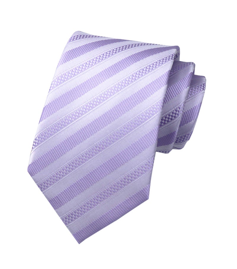 Elfeves Men Light Purple Slim Ties Narrow Striped Woven Office Matching uk Wedding Neckties - Image 1